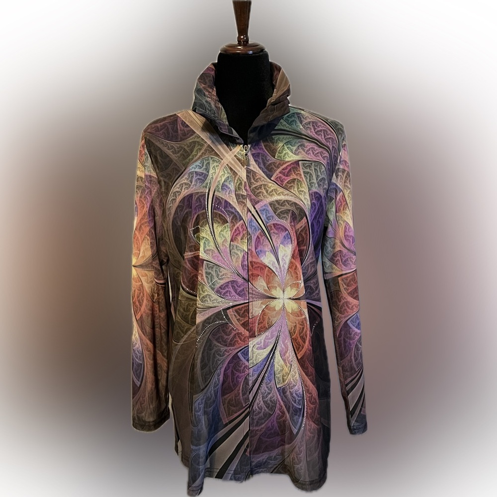 Damee, Inc. Abstract Mesh Semi-Sheer Long Sleeve Jacket size L